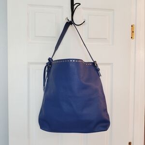 Laggo Pebble Grain Blue Leather Hobo Shoulder Bag